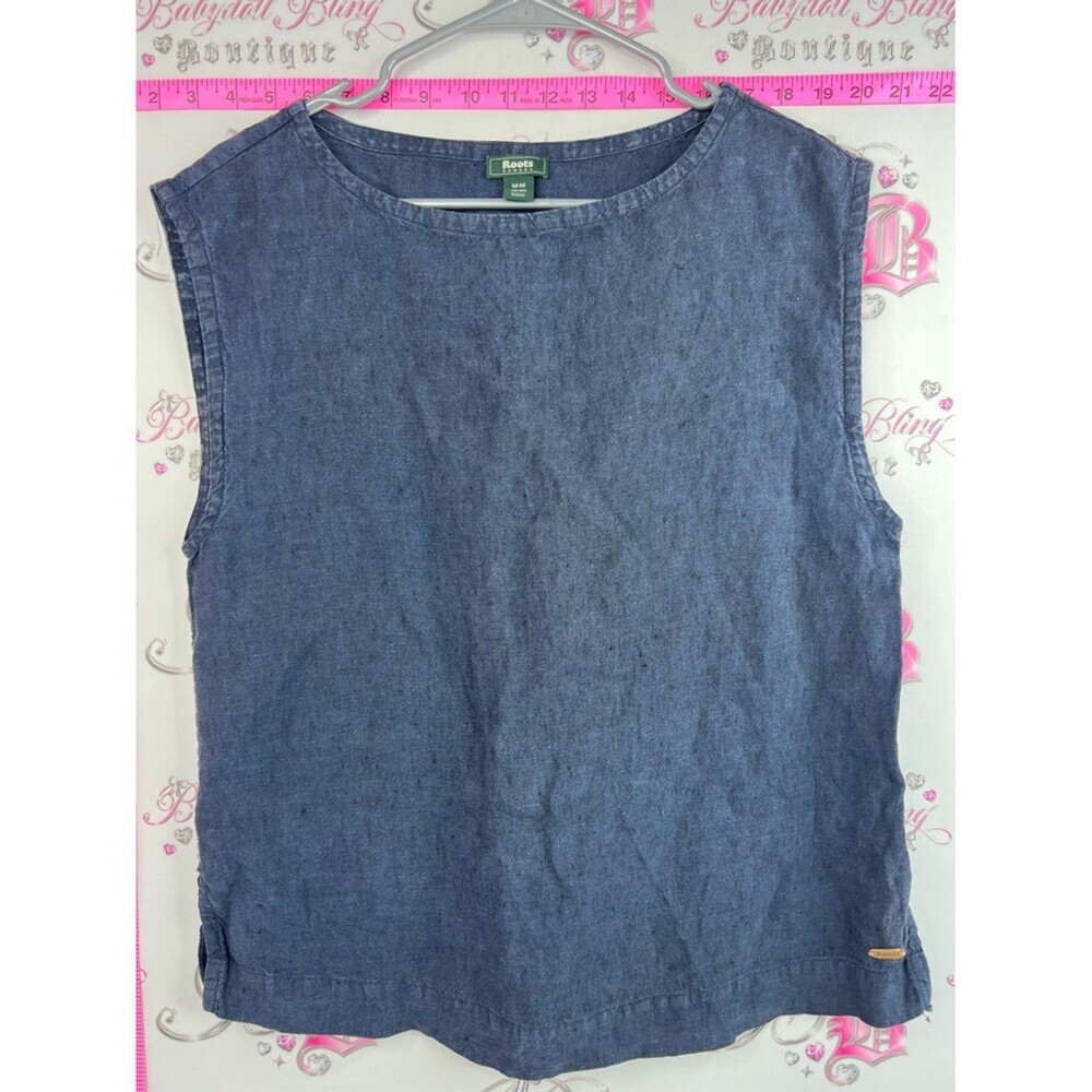 Roots linen tank top shirt navy blue Sleeveless Denim-Look Top in Blue